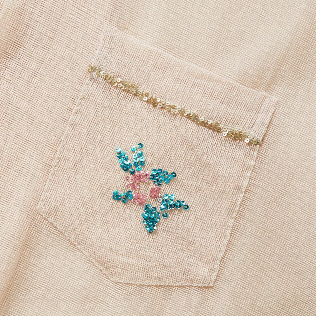 SEQUINED FLORAL NET SS SHIRT 5 SEQUINED FLORAL NET SS SHIRT - Image 5